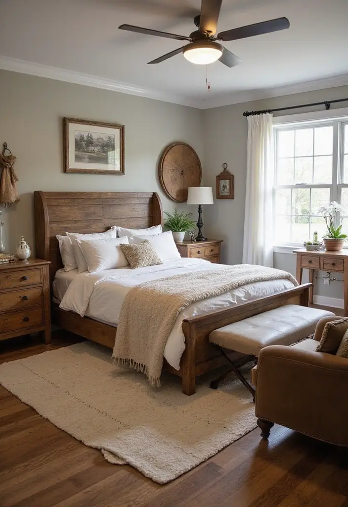 25 Bedroom Ideas with Brown Furniture That Feel Warm and Timeless - 5. Farmhouse-Style Brown Furniture