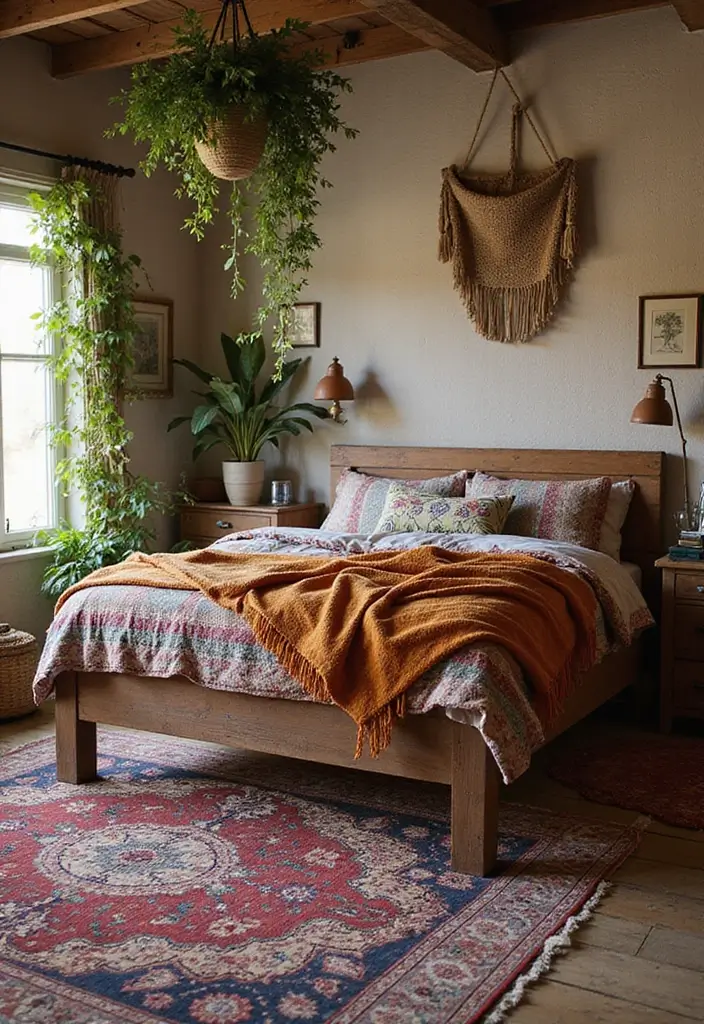 25 Bedroom Ideas with Brown Furniture That Feel Warm and Timeless - 7. Brown Furniture and Bohemian Decor