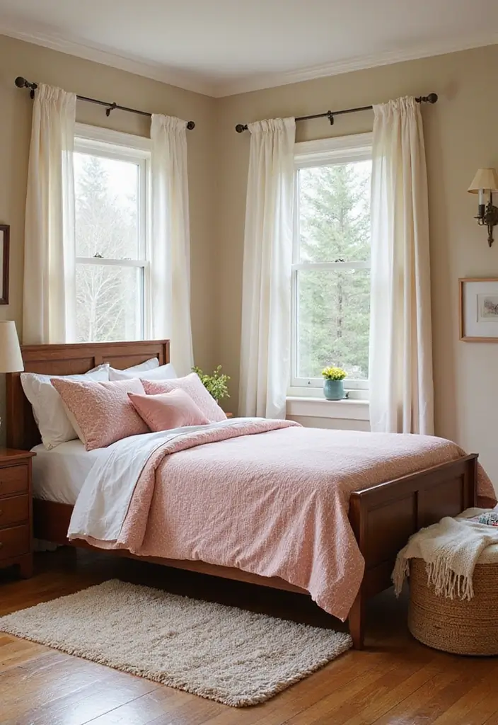 25 Bedroom Ideas with Brown Furniture That Feel Warm and Timeless - 9. Brown Furniture with Soft Pastel Accents