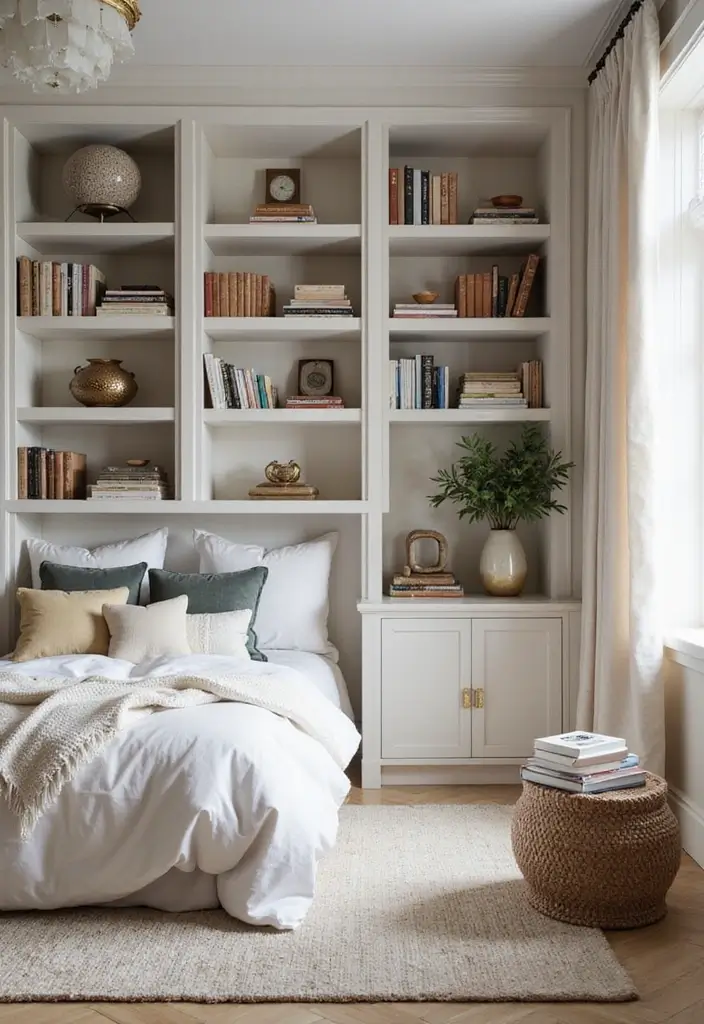 25 Bloxburg Parents Bedroom Ideas That Feel Elegant and Warm - 18. Built-in Shelving