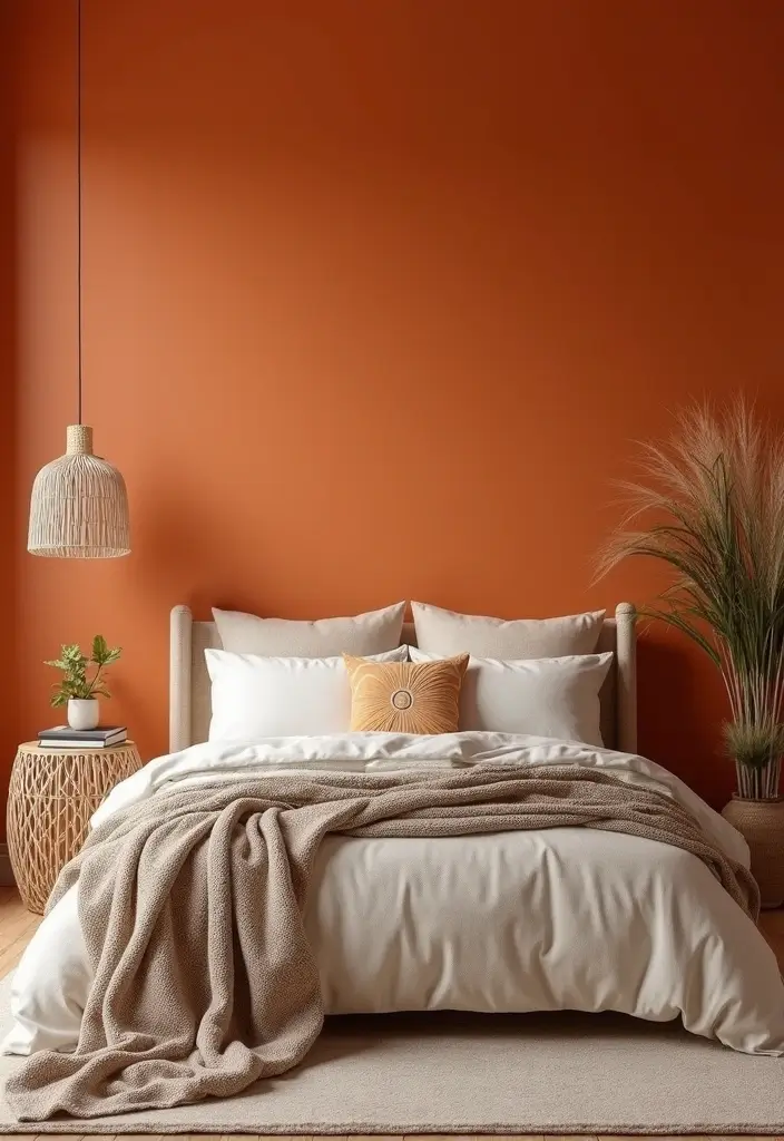 25 Burnt Orange Bedroom Ideas That Feel Warm and Trendy - 1. Bold Accent Wall