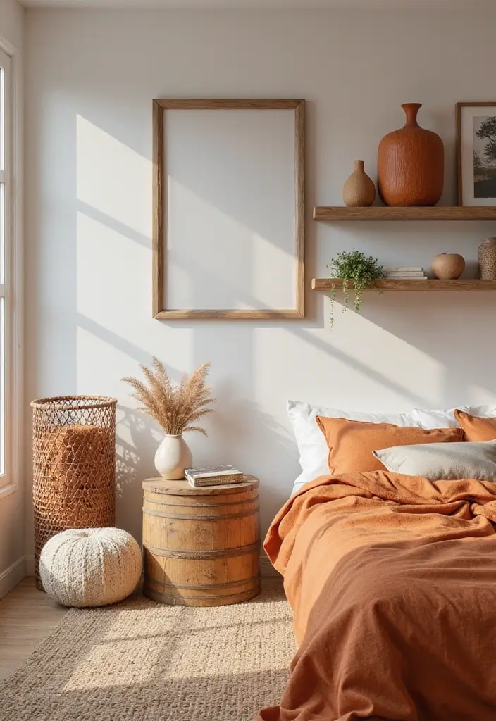 25 Burnt Orange Bedroom Ideas That Feel Warm and Trendy - 11. Natural Wood Accents