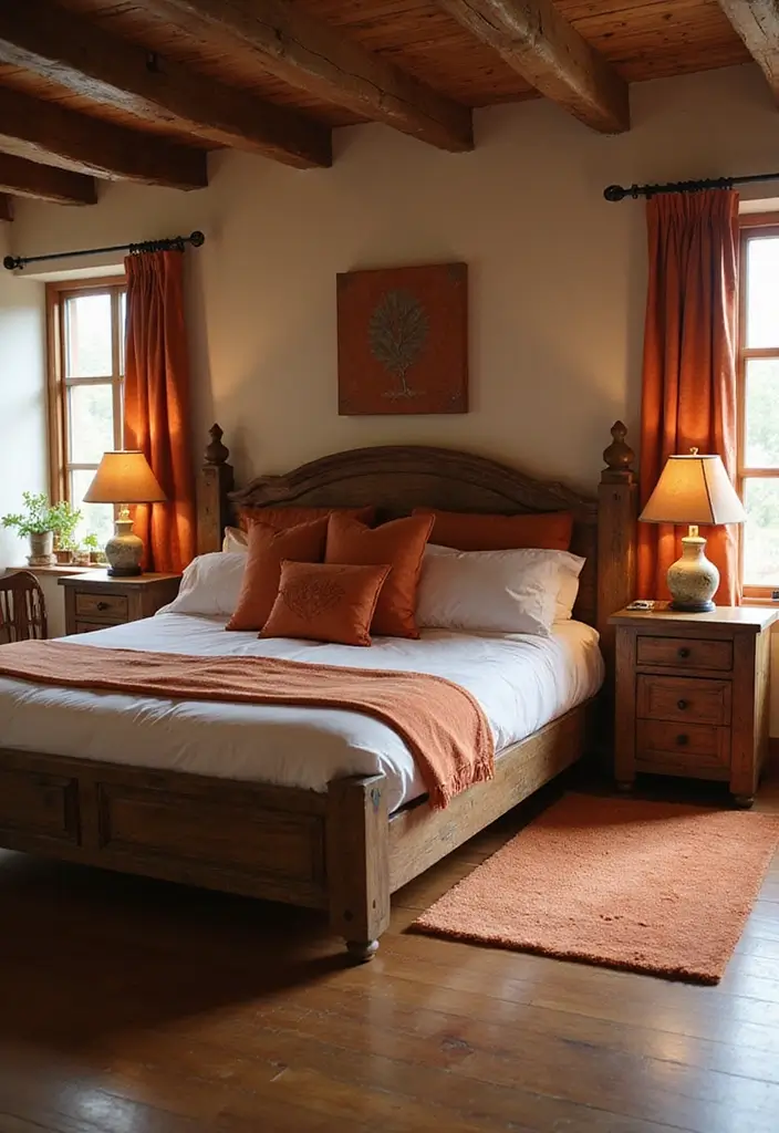 25 Burnt Orange Bedroom Ideas That Feel Warm and Trendy - 3. Rustic Furniture