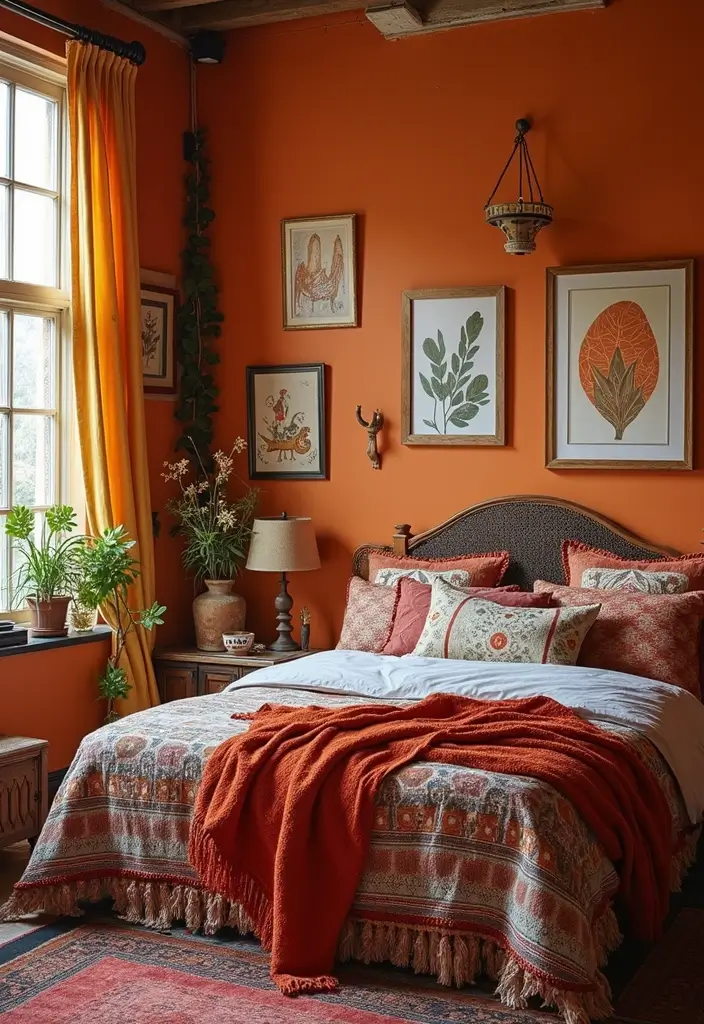 25 Burnt Orange Bedroom Ideas That Feel Warm and Trendy - 4. Bohemian Patterns