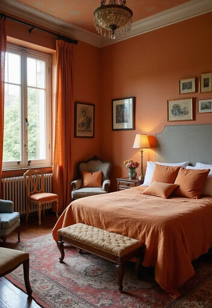25 Burnt Orange Bedroom Ideas That Feel Warm and Trendy - 9. Vintage Finds