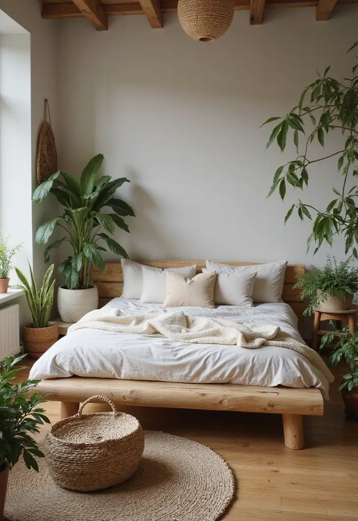 25 Low Bed Ideas for a Cozy Bedroom That Feel Zen & Grounded - 11. Nature-Inspired Low Bed