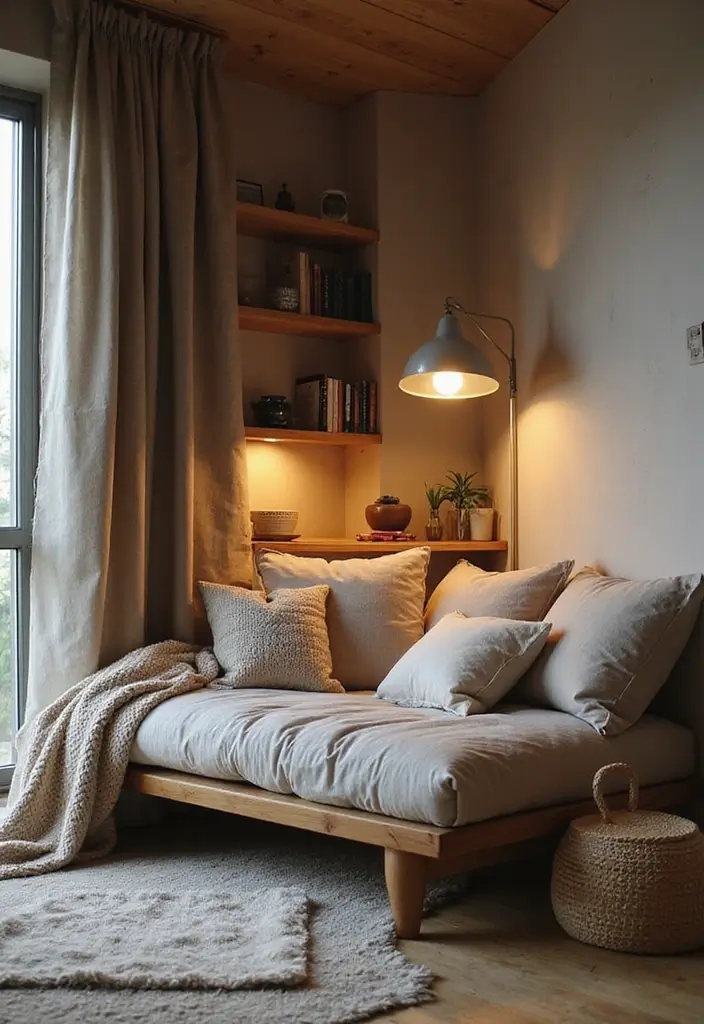 25 Low Bed Ideas for a Cozy Bedroom That Feel Zen & Grounded - 14. Low Bed Nesting Area