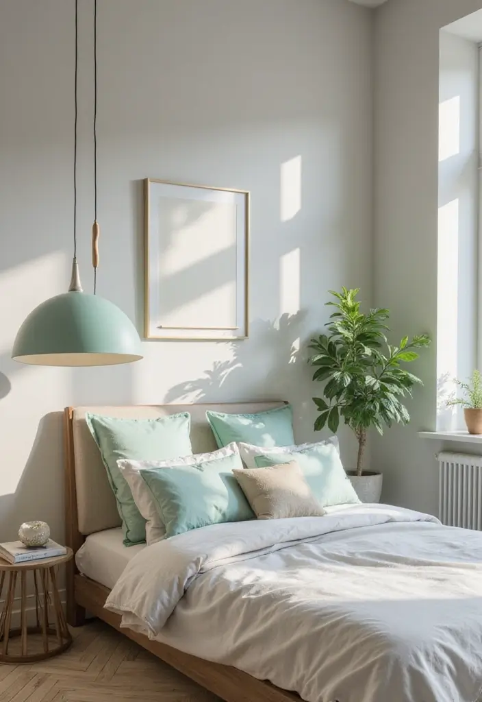 25 Mint Green Bedroom Ideas That Feel Cool & Refreshing - 8. Mint Green Lighting