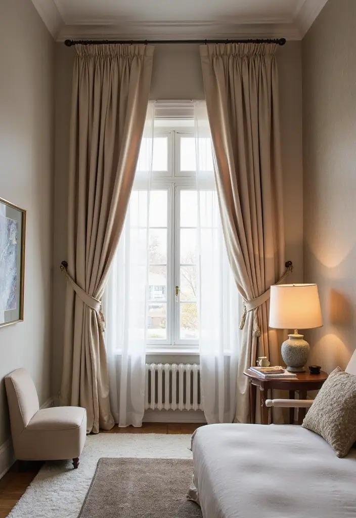 25 Small Primary Bedroom Ideas That Feel Calm & Luxurious - 17. Elegant Draperies