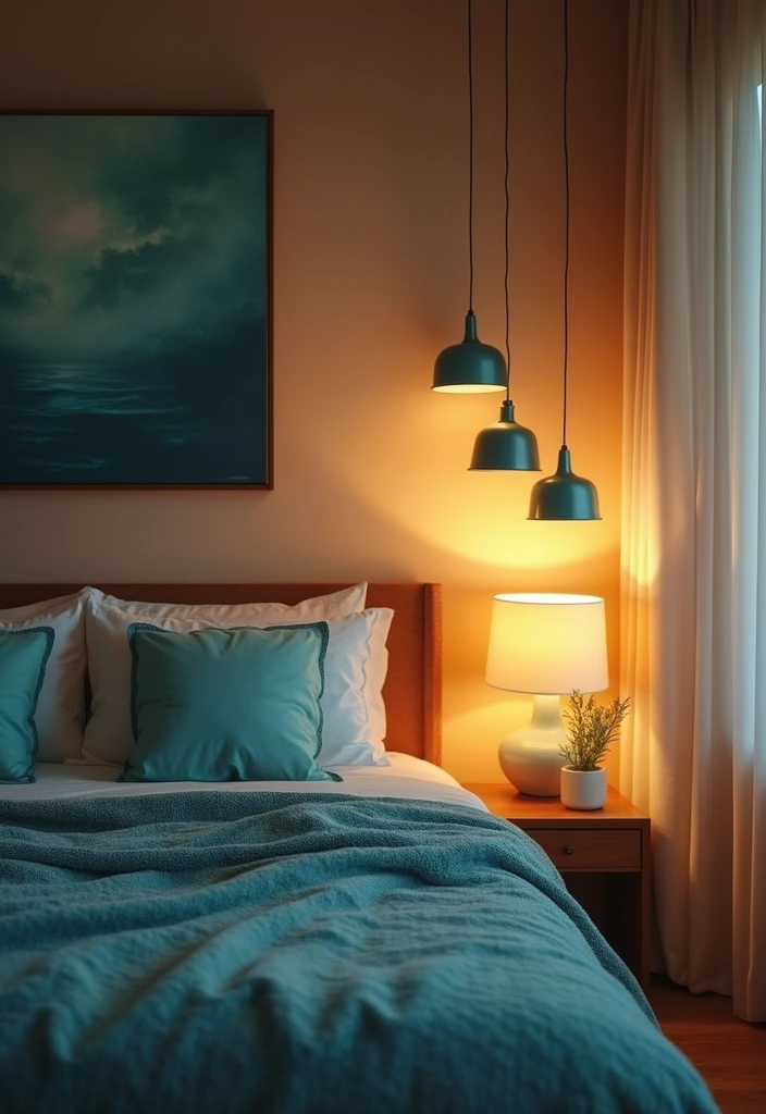 25 Turquoise Bedroom Ideas for Adults That Calm the Soul - 13. Turquoise Lighting