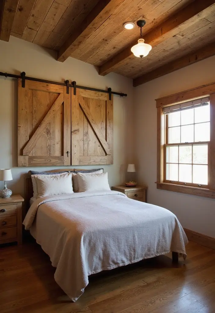 26 Country Style Bedroom Ideas That Feel Warm and Inviting - 1. Reclaimed Wood Accents