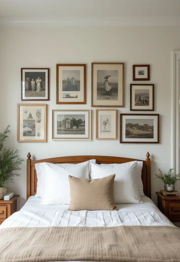 26 Country Style Bedroom Ideas That Feel Warm and Inviting - 16. Personalized Wall Displays