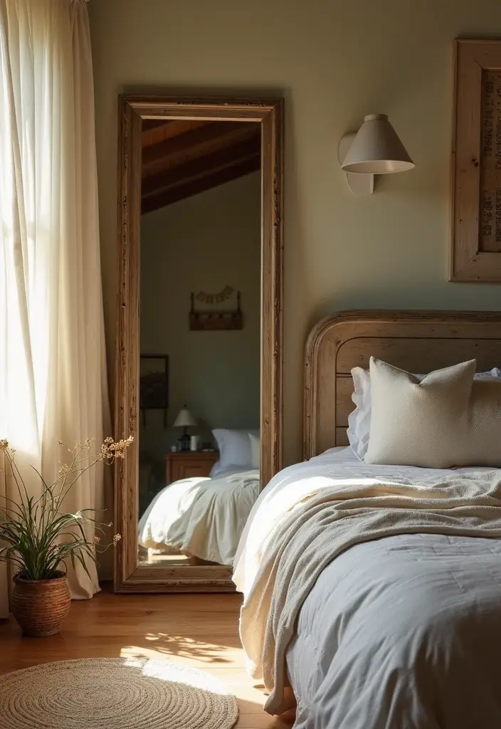 26 Country Style Bedroom Ideas That Feel Warm and Inviting - 21. Vintage Mirrors