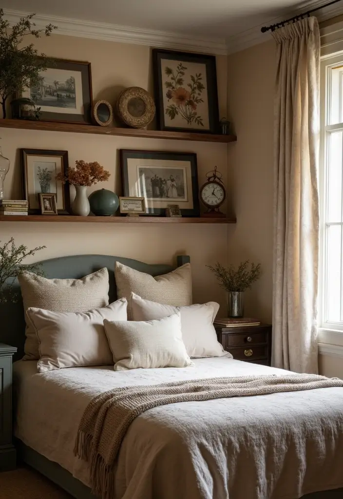 26 Country Style Bedroom Ideas That Feel Warm and Inviting - 26. Personal Touches with Family Heirlooms