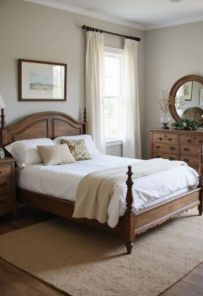 26 Country Style Bedroom Ideas That Feel Warm and Inviting - 3. Vintage Farmhouse Furniture