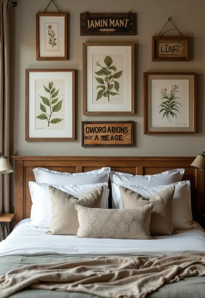 26 Country Style Bedroom Ideas That Feel Warm and Inviting - 7. Rustic Wall Art