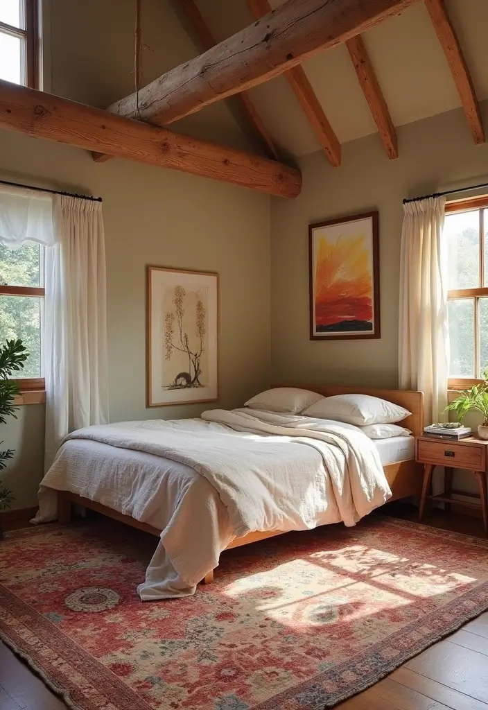 26 Ingenious Mezzanine Bedroom Small Loft Ideas - 12. Stylish Rugs to Define Spaces