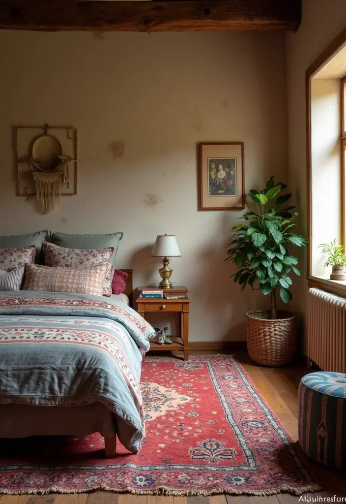 27 Western Boho Bedroom Ideas That Mix Wild Spirit and Style - 15. Vintage Rugs