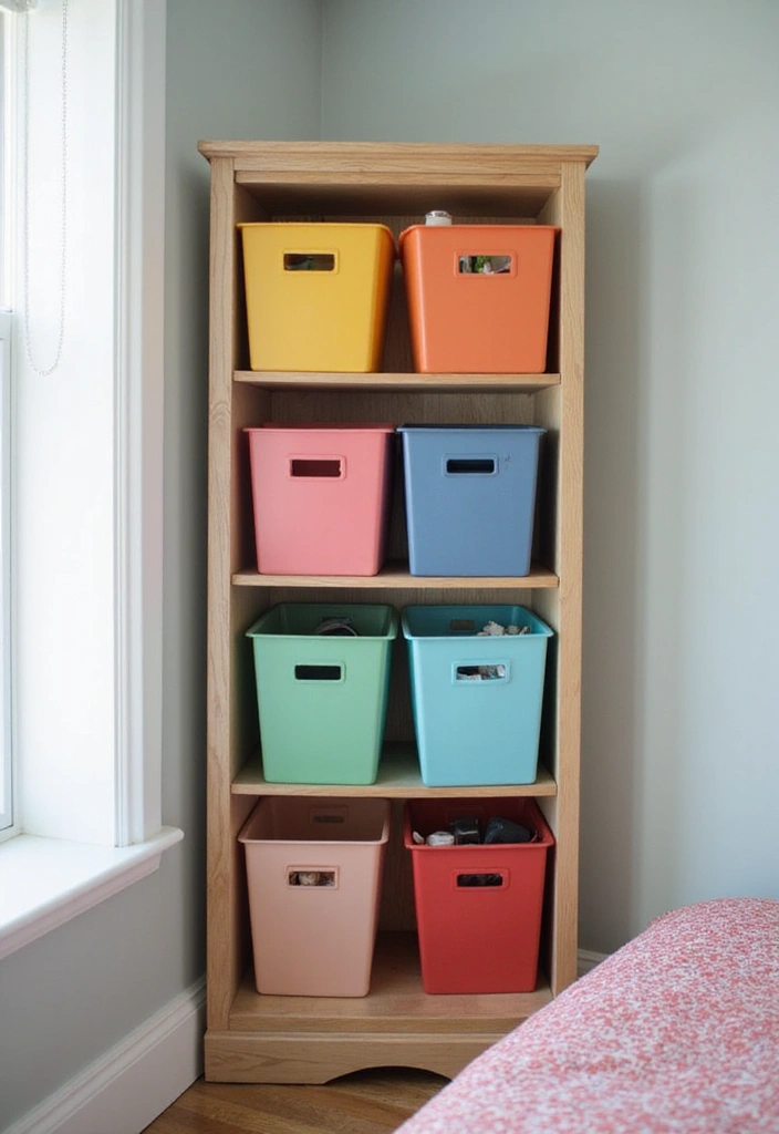 28 Corner Shelf Ideas for Bedrooms That Are Functional and Pretty - 16. Corner Shelf with Removable Bins