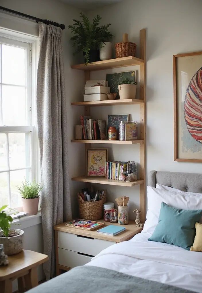 28 Corner Shelf Ideas for Bedrooms That Are Functional and Pretty - 22. Corner Shelf with Art Supplies