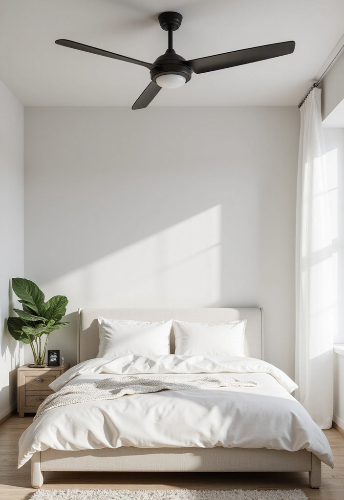 28 Minimalist Bedroom Decor Ideas That Feel Calm and Clutter-Free - 19. Simple Ceiling Fans