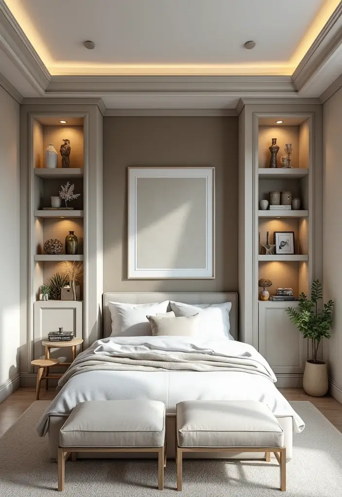 28 Modern Bedroom Interior Design Ideas That Feel Luxe & Serene - 19. Built-in Shelving