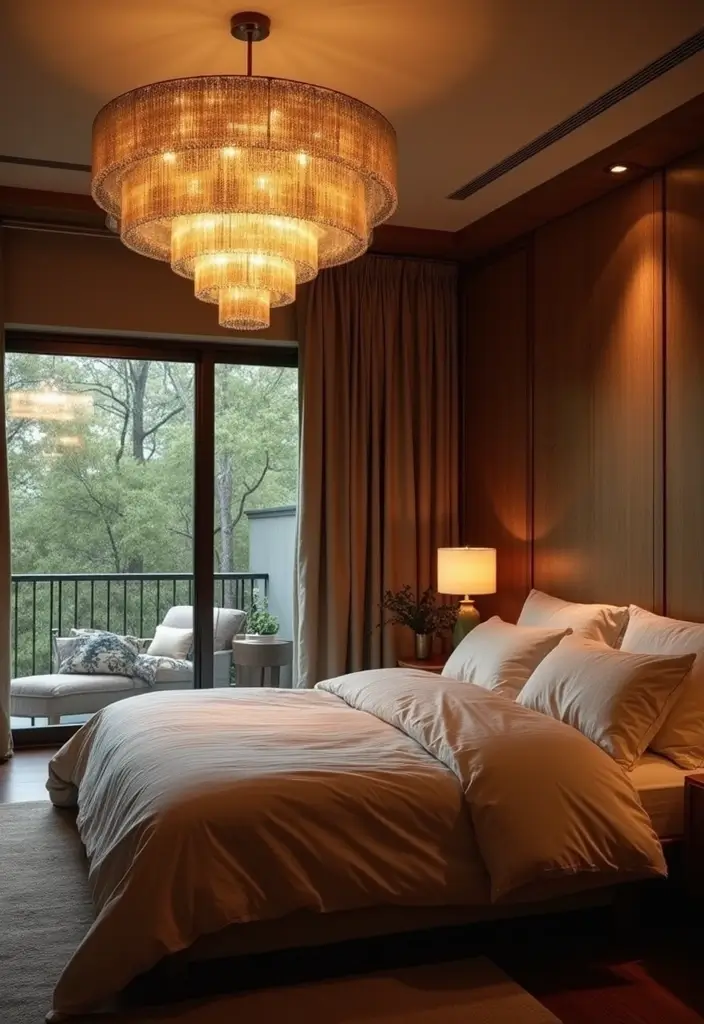 28 Modern Bedroom Interior Design Ideas That Feel Luxe & Serene - 7. Statement Lighting Fixtures