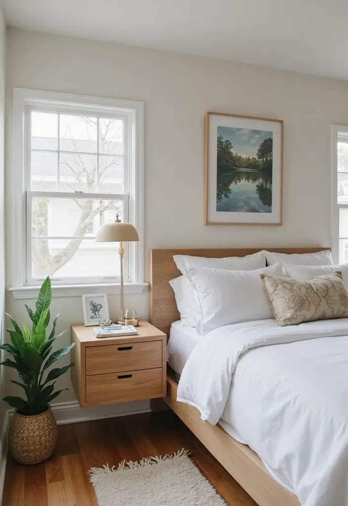 29 Apartment Bedroom Decor Ideas That Feel Cozy and Chic - 27. Floating Nightstands