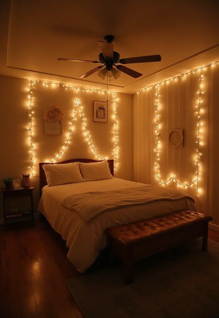 29 Romantic Bedroom Ideas for Him's Birthday That Feel Personal & Cozy - 1. Soft Lighting with String Lights