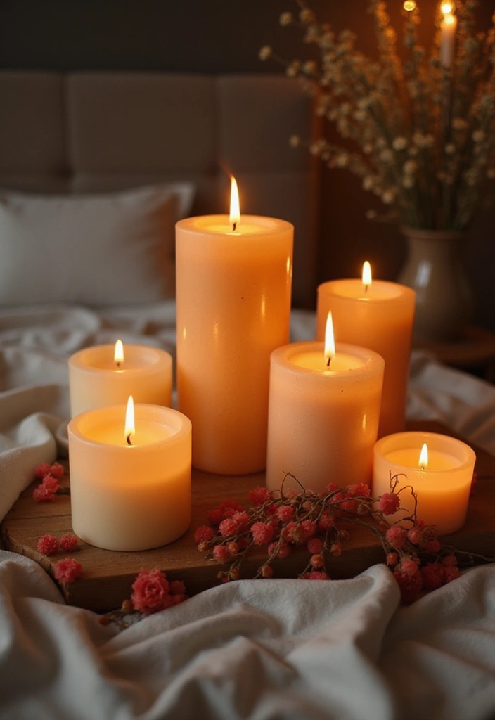 29 Romantic Bedroom Ideas for Him's Birthday That Feel Personal & Cozy - 6. Scented Candle Arrangement