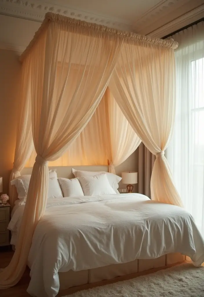 29 Romantic Bedroom Ideas for Him's Birthday That Feel Personal & Cozy - 8. Romantic Bed Canopy