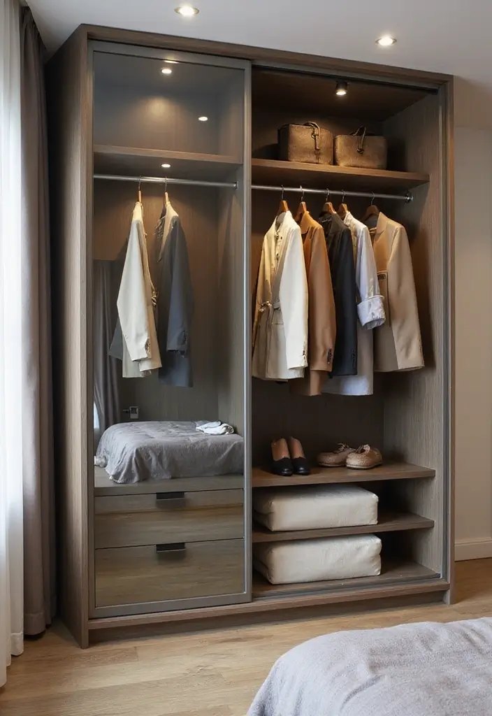 30 Bedroom Wardrobe Design Ideas That Maximize Space Beautifully - 13. Wardrobes with Glass Panels