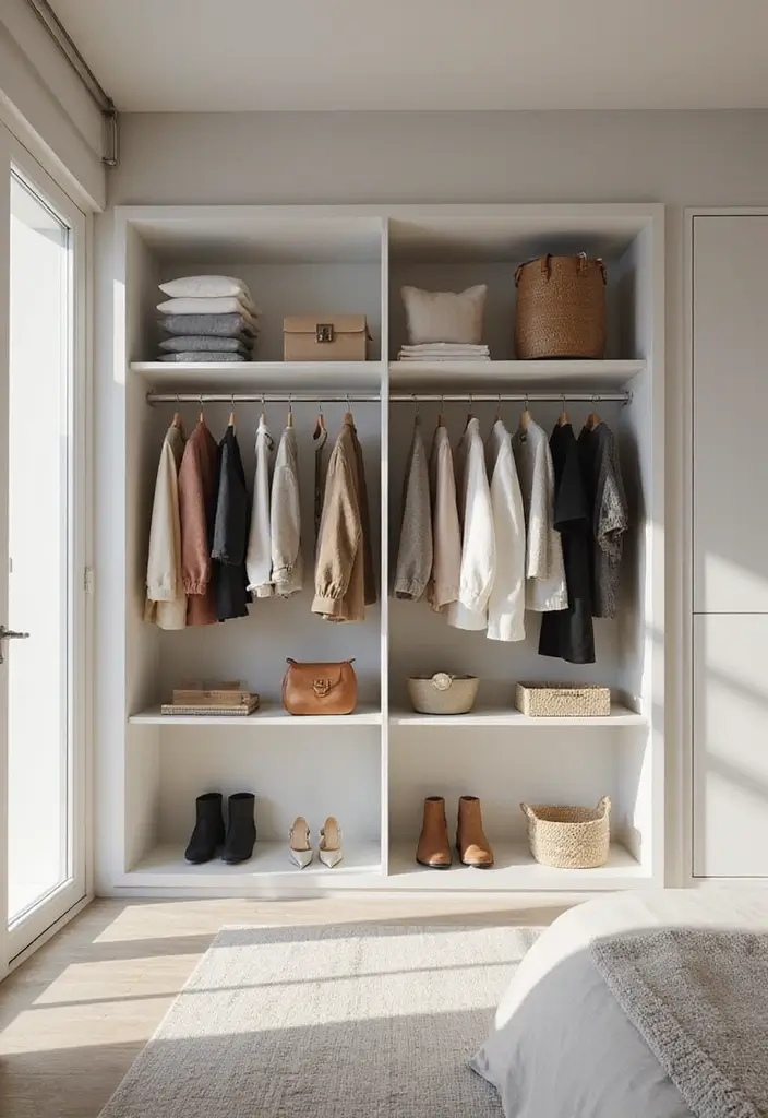 30 Bedroom Wardrobe Design Ideas That Maximize Space Beautifully - 25. Minimalist Open Shelving