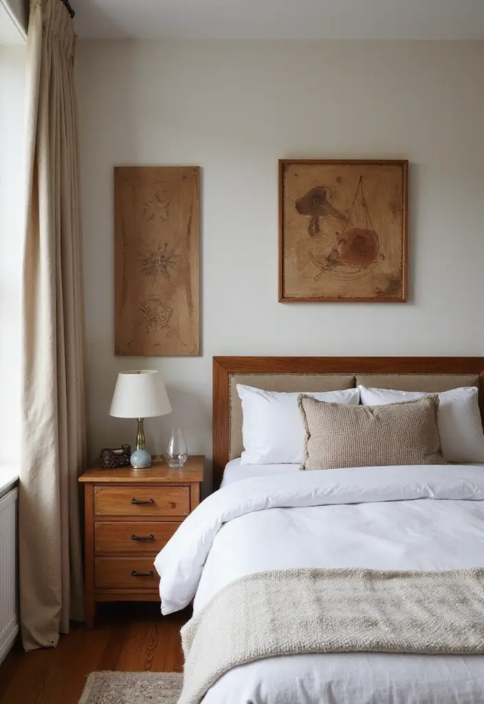 30 Cherry Wood Bedroom Decor Ideas That Feel Rich and Cozy - 28. Cherry Wood Artwork Display