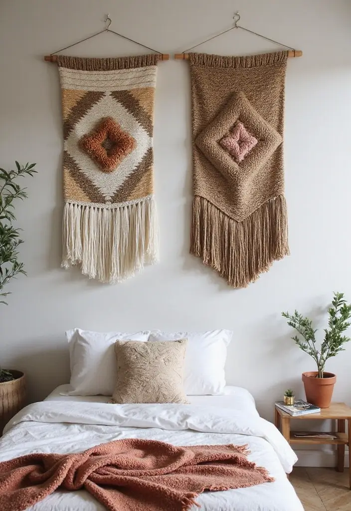 30 Cozy Boho Bedroom Ideas That Feel Dreamy and Relaxed - 12. Handwoven Wall Hangings