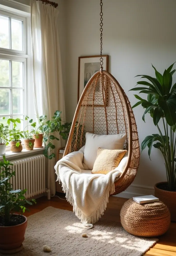 30 Cozy Boho Bedroom Ideas That Feel Dreamy and Relaxed - 3. Cozy Hanging Chairs