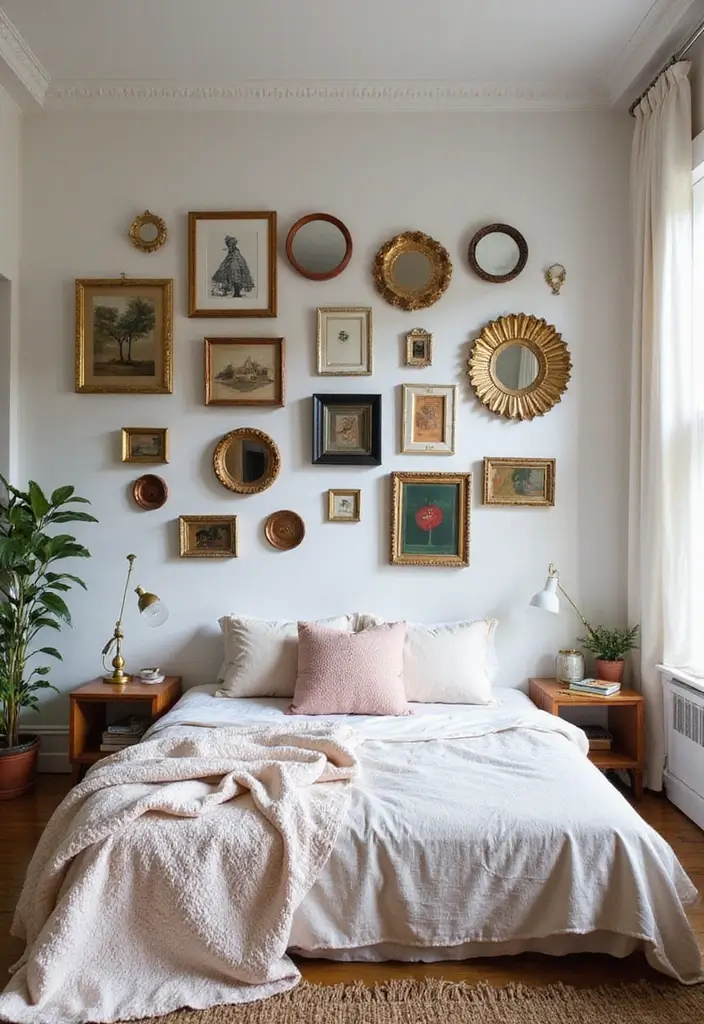 30 Cozy Boho Bedroom Ideas That Feel Dreamy and Relaxed - 6. Eclectic Gallery Walls