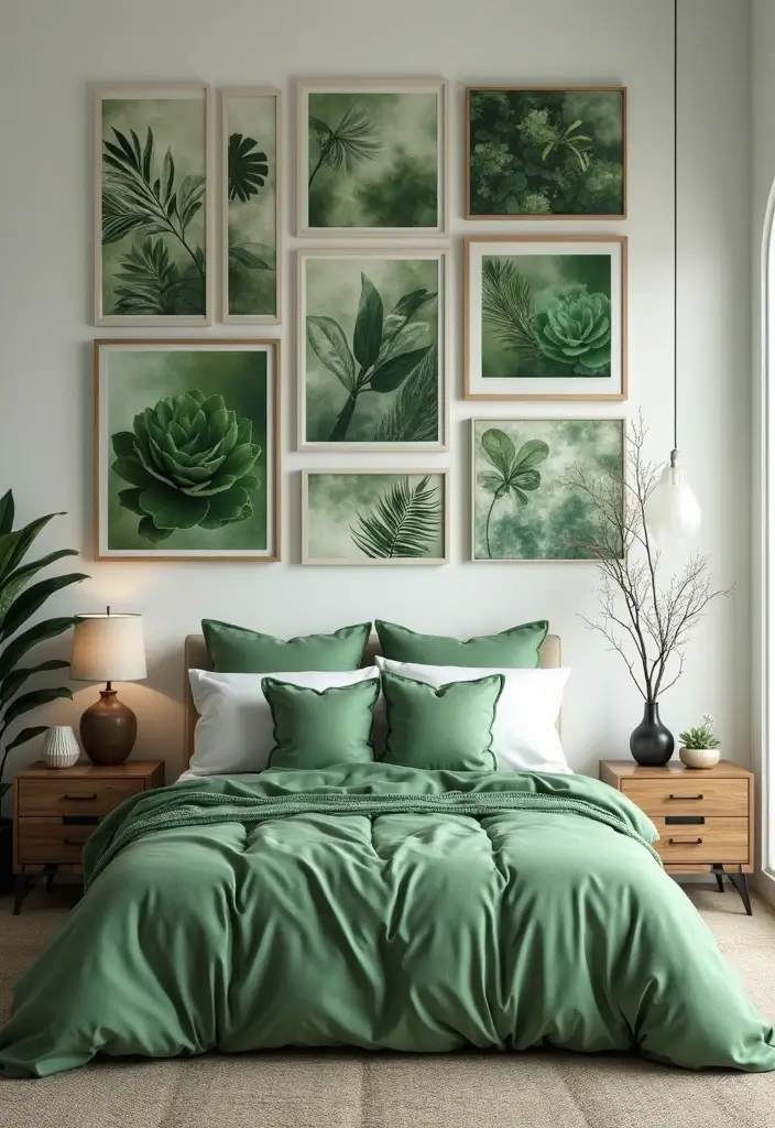 30 Dark Green Bedroom Ideas That Feel Cozy, Calm & Luxurious - 12. Artistic Green Decor