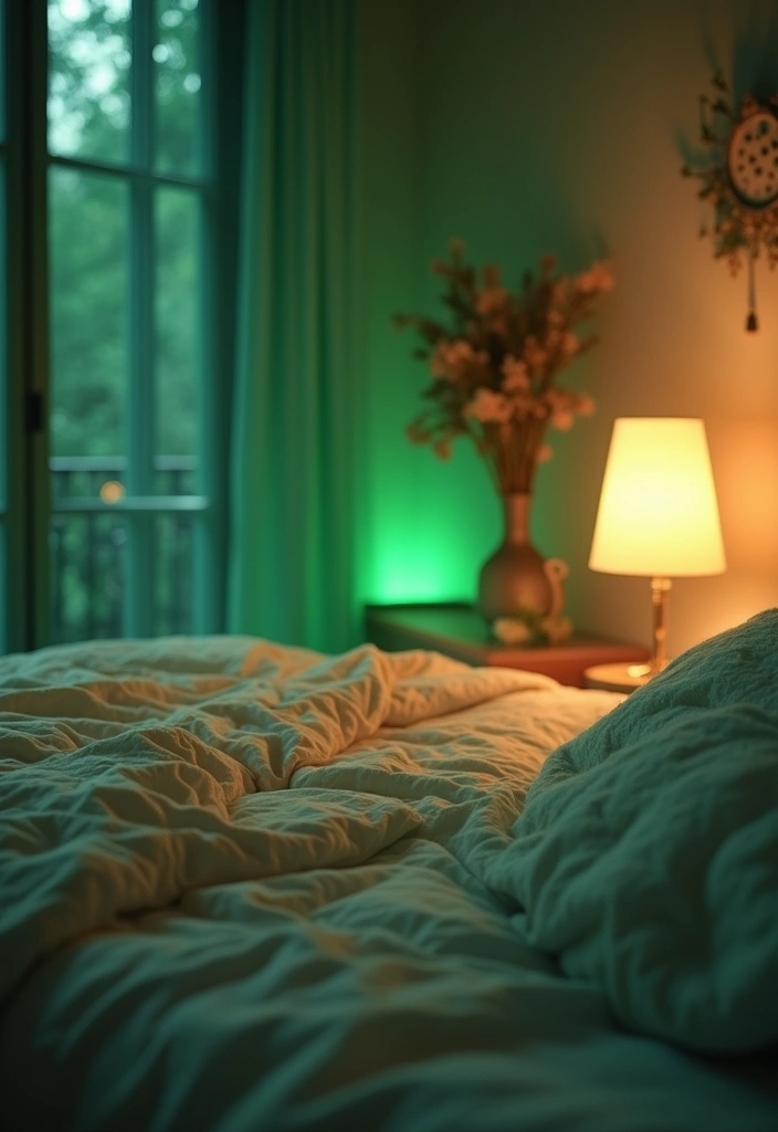 30 Dark Green Bedroom Ideas That Feel Cozy, Calm & Luxurious - 25. Soft Green Lighting Fixtures