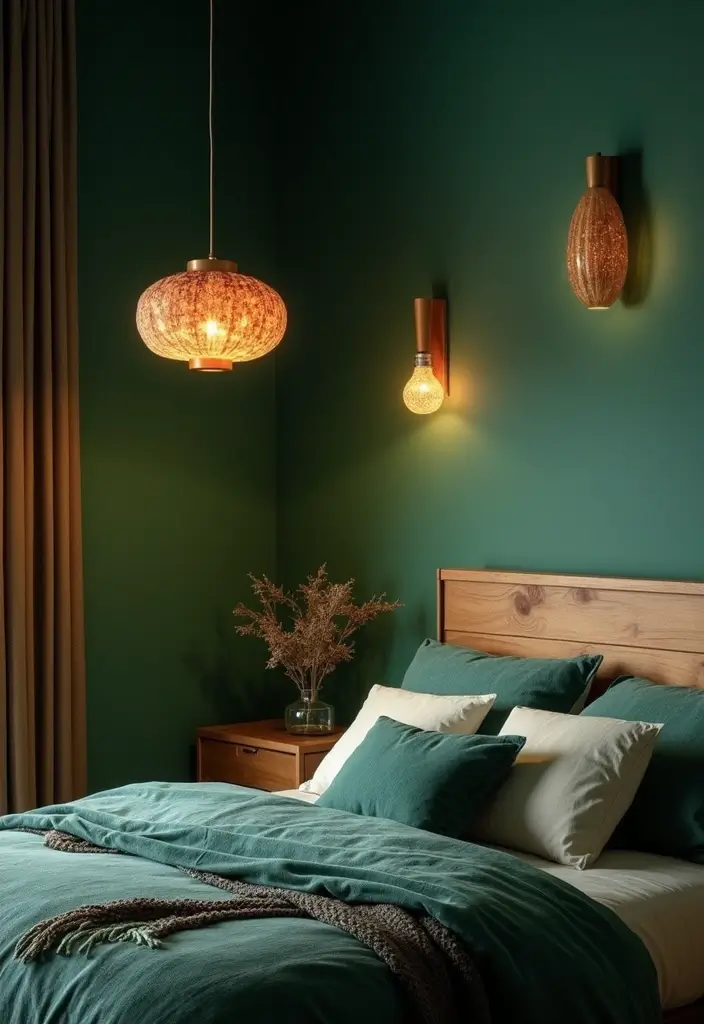 30 Forest Green Bedroom Ideas That Bring Nature Indoors - 12. Whimsical Lighting Fixtures