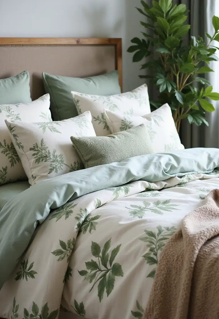 30 Forest Green Bedroom Ideas That Bring Nature Indoors - 2. Nature-Inspired Bedding