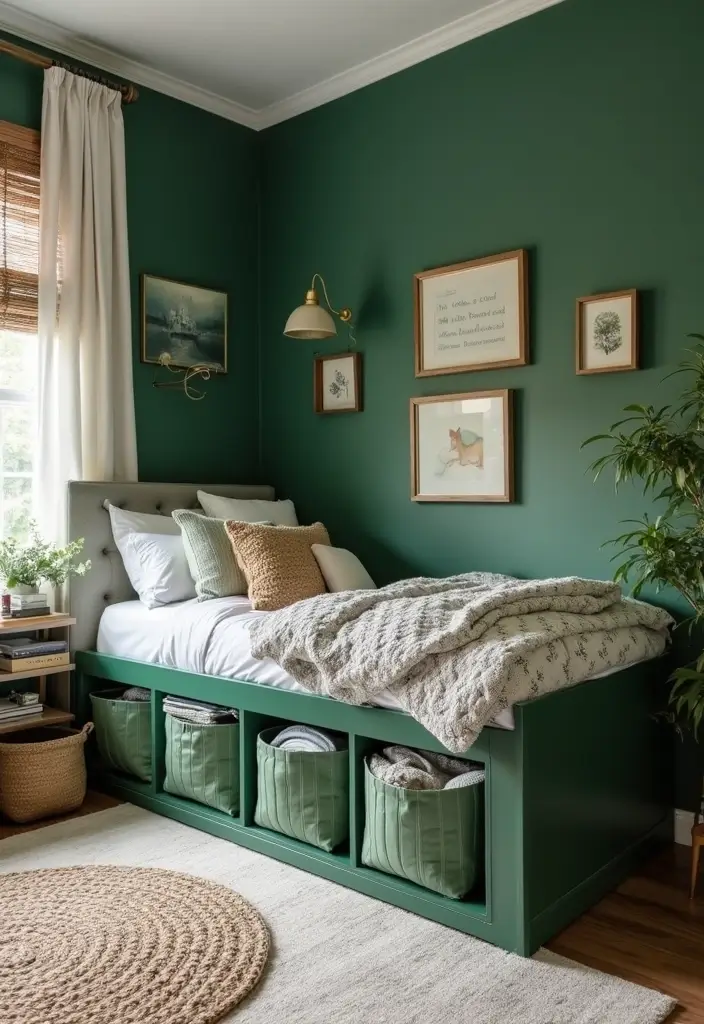 30 Forest Green Bedroom Ideas That Bring Nature Indoors - 29. Creative Storage Solutions