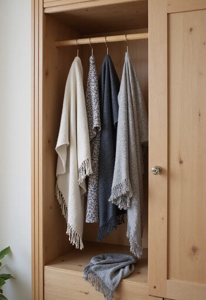 30 Inside Cupboard Ideas Bedroom That Maximize Storage - 11. Use of Curtain Rods for Scarves and Accessories