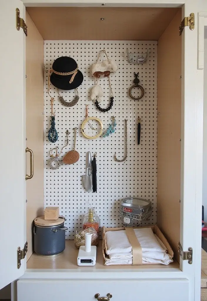 30 Inside Cupboard Ideas Bedroom That Maximize Storage - 18. Use of Pegboards for Versatility