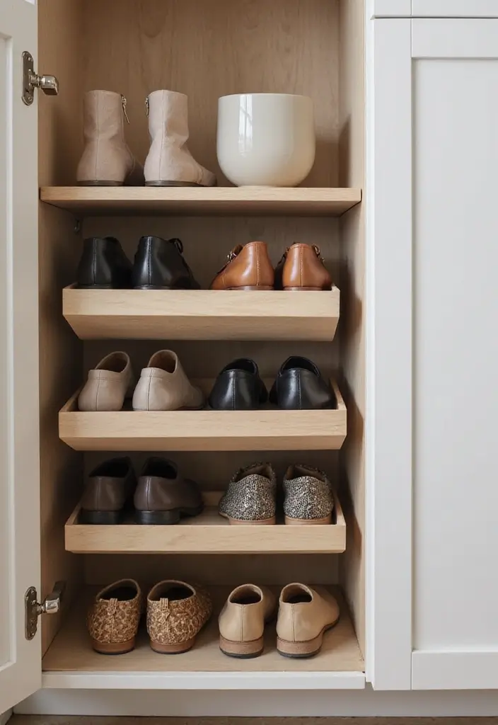 30 Inside Cupboard Ideas Bedroom That Maximize Storage - 23. Roll-Out Shoe Racks