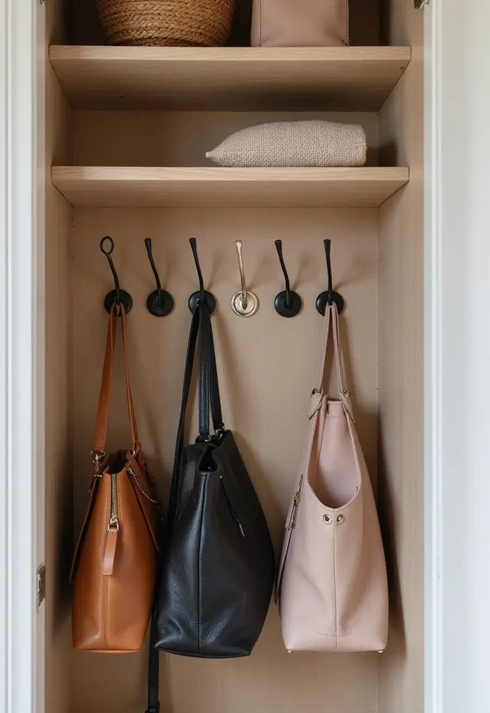 30 Inside Cupboard Ideas Bedroom That Maximize Storage - 4. Hooks for Accessories and Bags