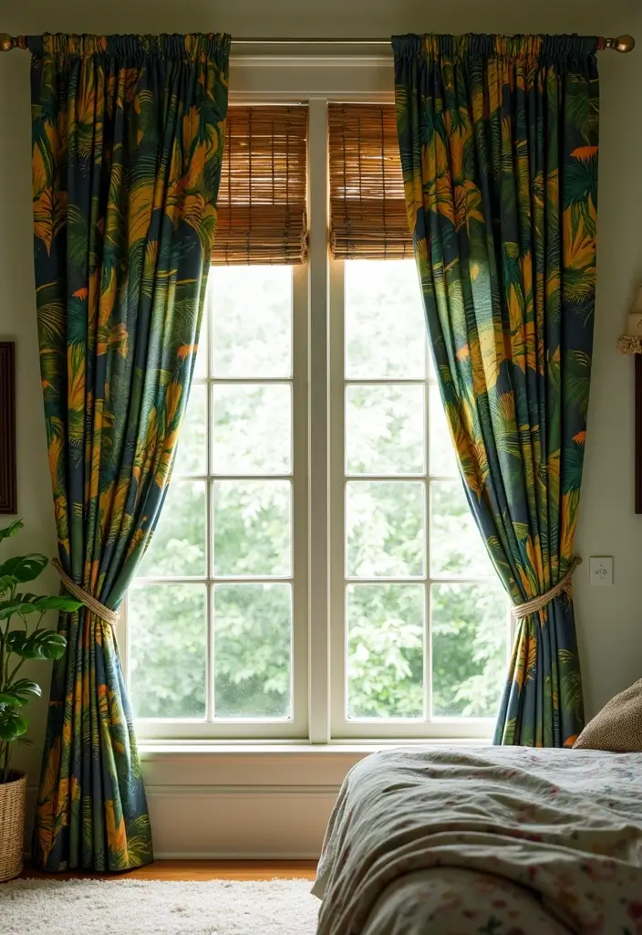 30 Jungle Bedroom Ideas for Adults That Bring Nature Indoors - 19. Tropical Prints on Windows