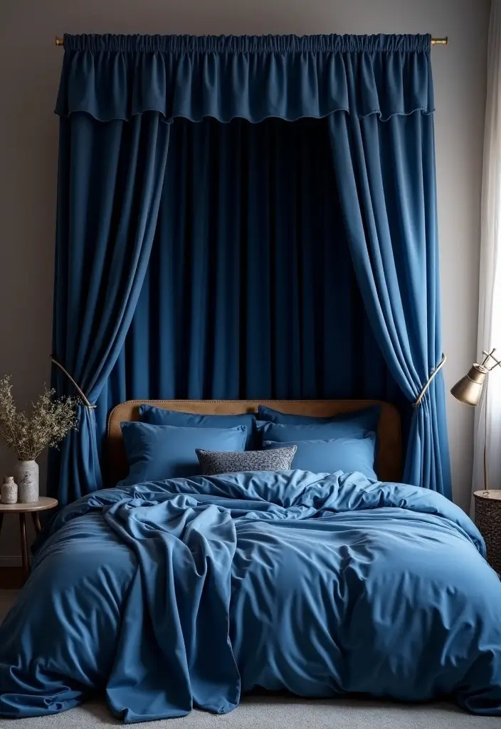 30 Midnight Blue Bedroom Ideas That Feel Bold and Sophisticated - 15. Midnight Blue Bed Canopies