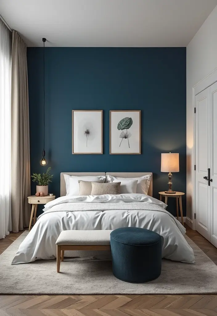 30 Midnight Blue Bedroom Ideas That Feel Bold and Sophisticated - 2. Midnight Blue Accent Wall
