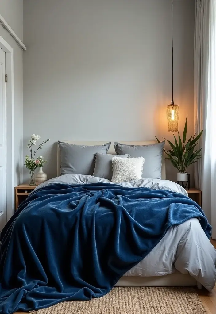 30 Midnight Blue Bedroom Ideas That Feel Bold and Sophisticated - 23. Midnight Blue Throw Blankets